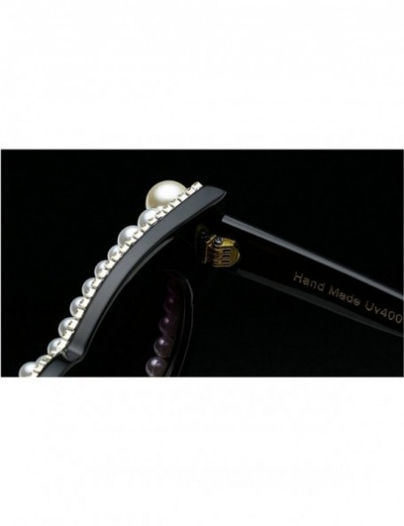 Round Womens Sunglasses Diamond and White Pearls Decorated Eye Glasses-yhl - Pearl-black - CS12MFNI0OJ $12.34