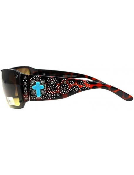 Oversized Women Sunglasses UV 400 Western Floral Concho Bling Bling Collection Ladies Sunglasses - Leopard-turquoise Cross - ...