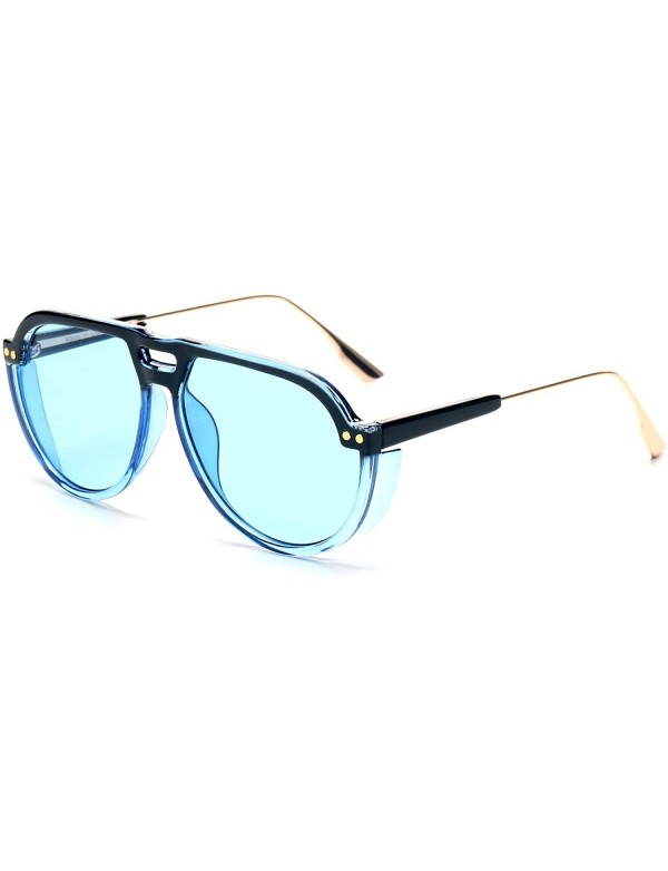Goggle Retro Vintage Classic Circle Round UV Protection Aviator Fashion Sunglasses - Blue - CS18WSENXWO $21.13