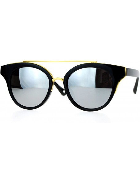 Butterfly Womens Fashion Sunglasses Top Bar Round Cateye Butterfly Frame Mirror Lens - Black (Silver Mirror) - CB1882U0K3E $1...