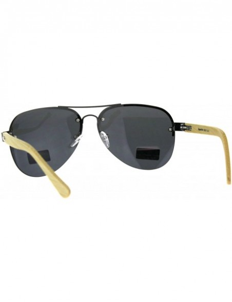 Aviator Real Bamboo Wood Temple Sunglasses Half Rim Aviators Unisex UV 400 - Gunmetal (Black) - CF18DT0MXTX $11.50