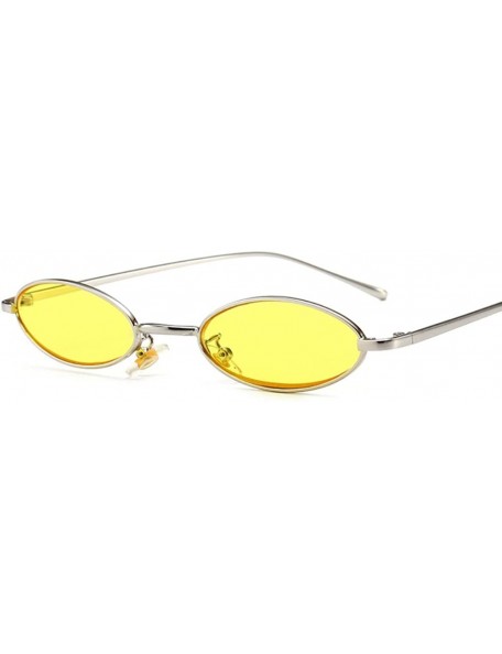 Oval Vintage Oval Sunglasses for Women Slender Metal Frame Candy Colors - Yellow - CC18E4U22Z2 $14.34