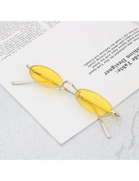Oval Vintage Oval Sunglasses for Women Slender Metal Frame Candy Colors - Yellow - CC18E4U22Z2 $14.34