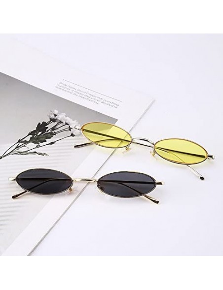 Oval Vintage Oval Sunglasses for Women Slender Metal Frame Candy Colors - Yellow - CC18E4U22Z2 $14.34