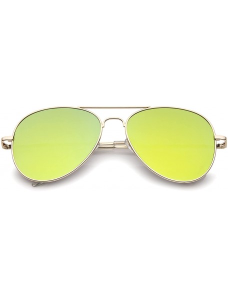 Aviator Small Full Metal Color Mirror Teardrop Flat Lens Aviator Sunglasses 56mm - Gold / Yellow Mirror - C412K5F8JL3 $22.71