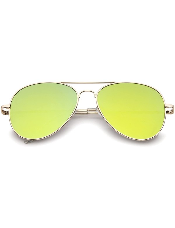 Aviator Small Full Metal Color Mirror Teardrop Flat Lens Aviator Sunglasses 56mm - Gold / Yellow Mirror - C412K5F8JL3 $13.01