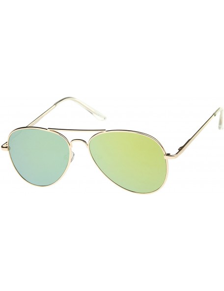 Aviator Small Full Metal Color Mirror Teardrop Flat Lens Aviator Sunglasses 56mm - Gold / Yellow Mirror - C412K5F8JL3 $13.01