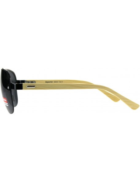 Aviator Real Bamboo Wood Temple Sunglasses Half Rim Aviators Unisex UV 400 - Gunmetal (Black) - CF18DT0MXTX $11.50