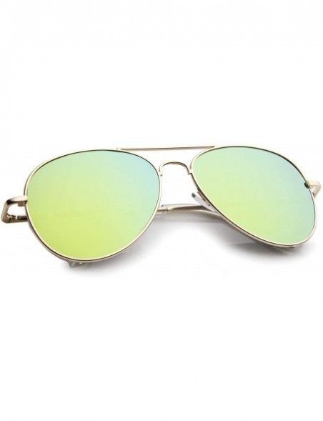 Aviator Small Full Metal Color Mirror Teardrop Flat Lens Aviator Sunglasses 56mm - Gold / Yellow Mirror - C412K5F8JL3 $13.01