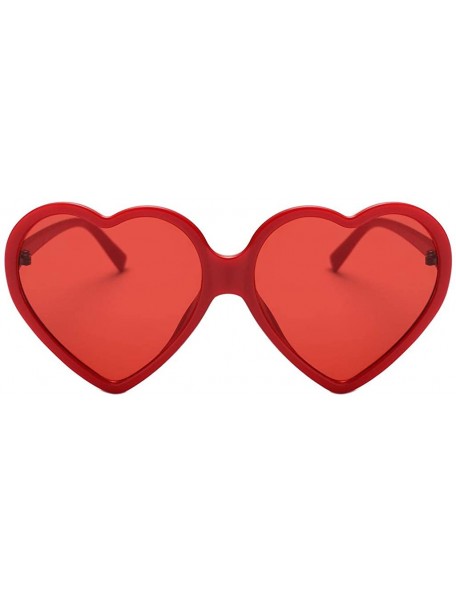 Rimless Women Fashion Unisex Heart-shaped Shades Sunglasses Integrated UV Glasses - Red - CM18TR23DEO $15.35