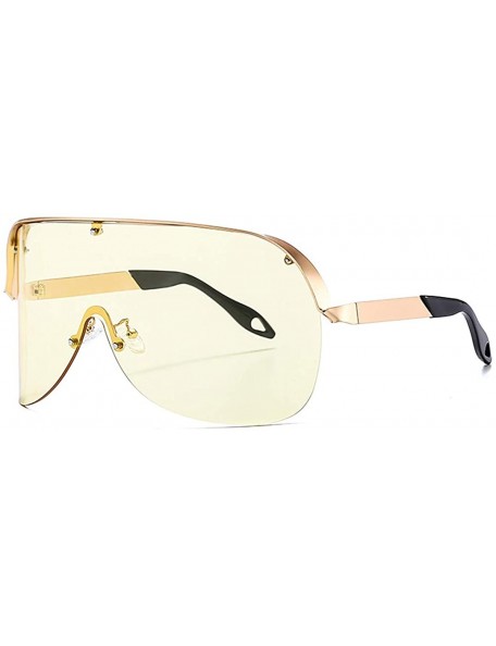 Shield Rhinestone Oversize Shield Visor Sunglasses Flat Top Mirrored Mono Lens - Yellow/One Piece Lens - CW198SCEREO $13.18