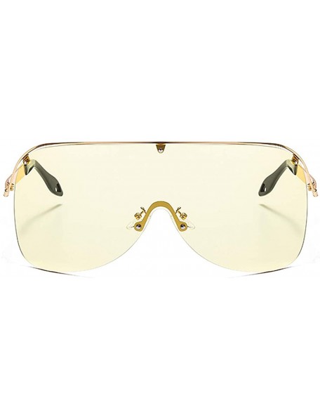 Shield Rhinestone Oversize Shield Visor Sunglasses Flat Top Mirrored Mono Lens - Yellow/One Piece Lens - CW198SCEREO $13.18