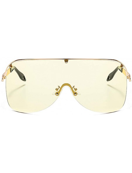 Shield Rhinestone Oversize Shield Visor Sunglasses Flat Top Mirrored Mono Lens - Yellow/One Piece Lens - CW198SCEREO $13.18