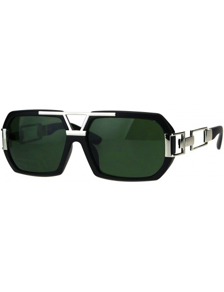 Rectangular Mens Designer Fashion Sunglasses Flat Top Rectangular Stylish Shades UV 400 - Black Silver - CU187RKS3S4 $7.79