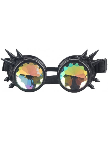 Aviator Kaleidoscope Rave Rainbow Crystal Lenses Steampunk Goggles - Black - CG12N1437W6 $16.76