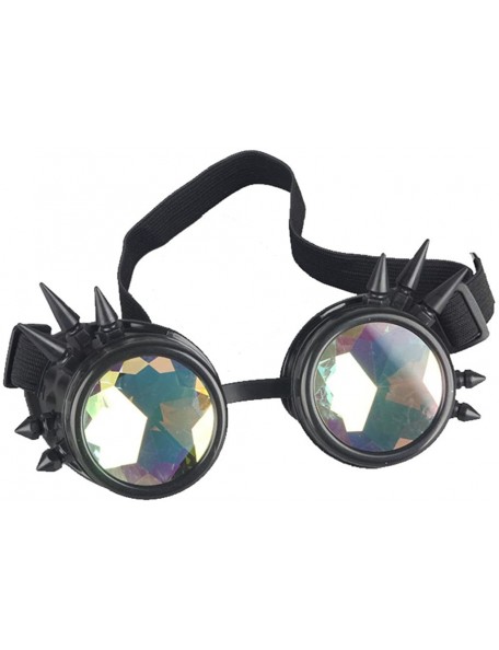 Aviator Kaleidoscope Rave Rainbow Crystal Lenses Steampunk Goggles - Black - CG12N1437W6 $16.76