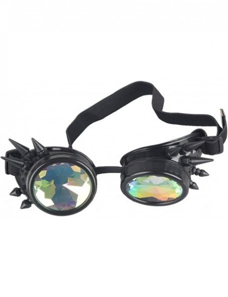 Aviator Kaleidoscope Rave Rainbow Crystal Lenses Steampunk Goggles - Black - CG12N1437W6 $16.76