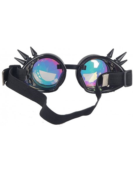 Aviator Kaleidoscope Rave Rainbow Crystal Lenses Steampunk Goggles - Black - CG12N1437W6 $16.76