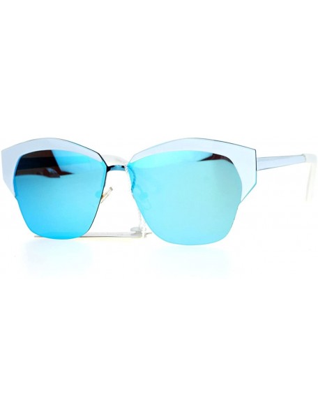 Square Womens Designer Sunglasses Half Rim Metal Top Trendy Flat Lens Shades - White - CO12B068245 $13.02