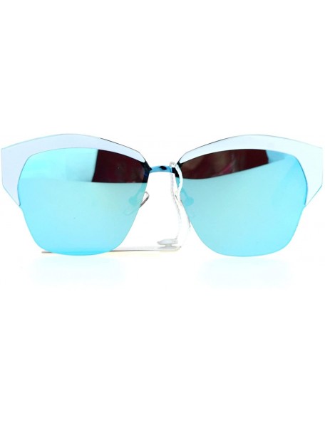 Square Womens Designer Sunglasses Half Rim Metal Top Trendy Flat Lens Shades - White - CO12B068245 $13.02