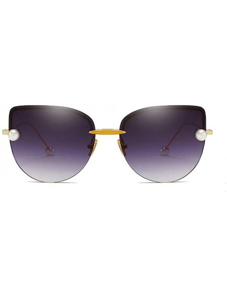 Rimless Fashion Cat glasses vintage pearl embellished Rimless Lady sunglasses - Grey - CB18SWEZK5I $14.36