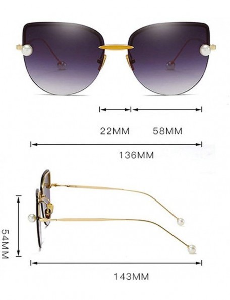Rimless Fashion Cat glasses vintage pearl embellished Rimless Lady sunglasses - Grey - CB18SWEZK5I $14.36