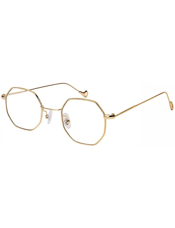 Square Retro Chic Octagon Shaped Metal Sunglasses with Flat Lens E112 - Gold - CF182KXROER $9.72