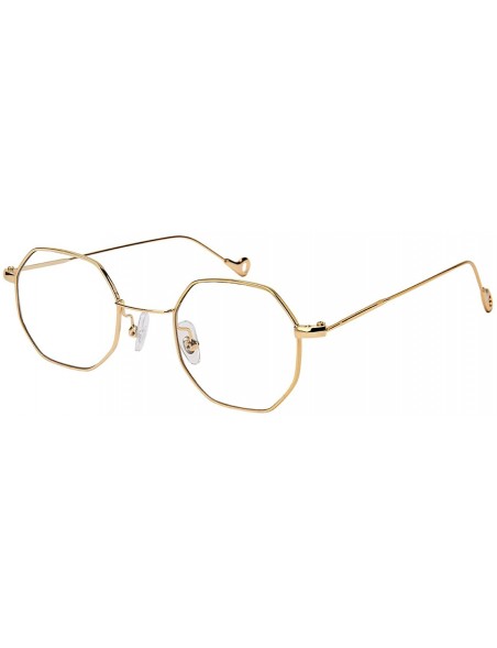 Square Retro Chic Octagon Shaped Metal Sunglasses with Flat Lens E112 - Gold - CF182KXROER $9.72