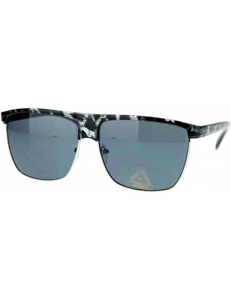 Oversized Oversized Mens Retro Half Rim Flat Top Mobster Rectangular Sunglasses - Black Tort - CC11NOV78R7 $11.68