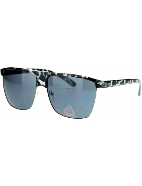 Oversized Oversized Mens Retro Half Rim Flat Top Mobster Rectangular Sunglasses - Black Tort - CC11NOV78R7 $11.68