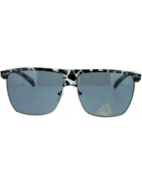 Oversized Oversized Mens Retro Half Rim Flat Top Mobster Rectangular Sunglasses - Black Tort - CC11NOV78R7 $11.68