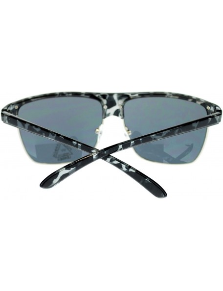 Oversized Oversized Mens Retro Half Rim Flat Top Mobster Rectangular Sunglasses - Black Tort - CC11NOV78R7 $11.68