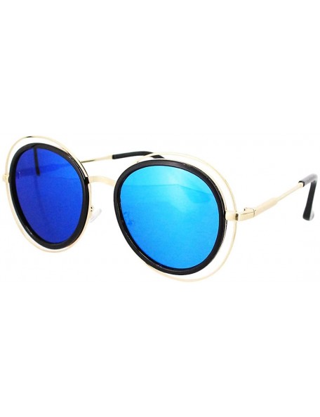 Round Oversized Style Sunglasses Sexy Retro Round for Women Men Girls - Black Frame Blue Lens - CW18QIQ9W34 $10.70