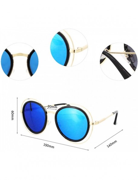 Round Oversized Style Sunglasses Sexy Retro Round for Women Men Girls - Black Frame Blue Lens - CW18QIQ9W34 $10.70