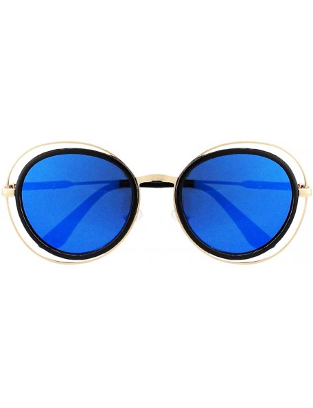 Round Oversized Style Sunglasses Sexy Retro Round for Women Men Girls - Black Frame Blue Lens - CW18QIQ9W34 $10.70