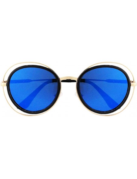 Round Oversized Style Sunglasses Sexy Retro Round for Women Men Girls - Black Frame Blue Lens - CW18QIQ9W34 $10.70