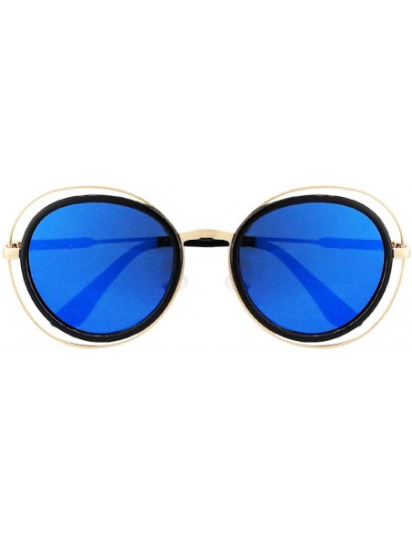 Round Oversized Style Sunglasses Sexy Retro Round for Women Men Girls - Black Frame Blue Lens - CW18QIQ9W34 $10.70