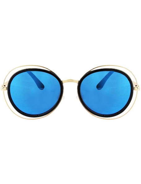 Round Oversized Style Sunglasses Sexy Retro Round for Women Men Girls - Black Frame Blue Lens - CW18QIQ9W34 $10.70