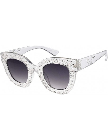 Cat Eye Horn Tip Rhinestone Cat Eye 80s Retro Fashion Sunglasses - Clear - CV18UDOXKNW $12.43