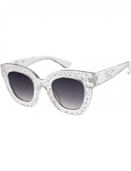 Cat Eye Horn Tip Rhinestone Cat Eye 80s Retro Fashion Sunglasses - Clear - CV18UDOXKNW $12.43