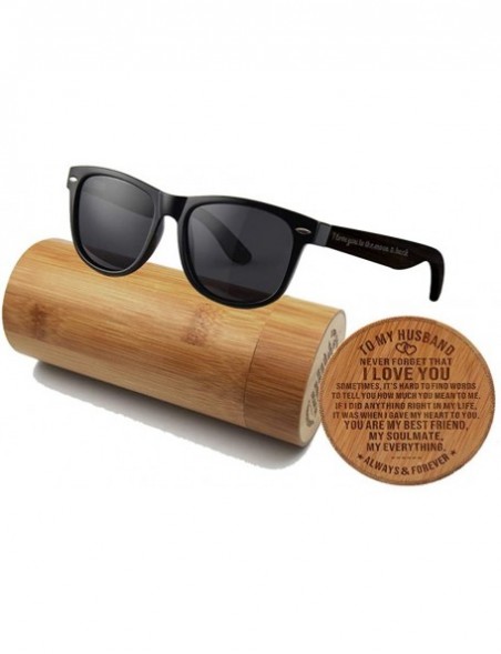Square Wood Sunglasses Polarized for Men Husband Boyfriend Birthday Anniversary Gift for Him - Ebony-husband - CB1927CURIN $1...