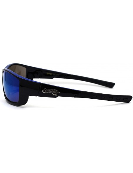 Rectangular Mens Biker Warparound Motorcycle Sunglasses - Black Blue Mirror - CD195E57ENE $9.73