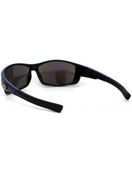 Rectangular Mens Biker Warparound Motorcycle Sunglasses - Black Blue Mirror - CD195E57ENE $9.73