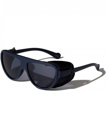 Shield Classic Side Leather Shield Lens Sunglasses - Navy Blue - C01972IHLMR $13.88