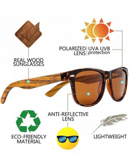 Wayfarer Men Polarized Wood Sunglasses HD UV400 Driving Fishing Golf Sunglasses B2448 - Zebrawood-leopard - C718K43WL5E $26.16