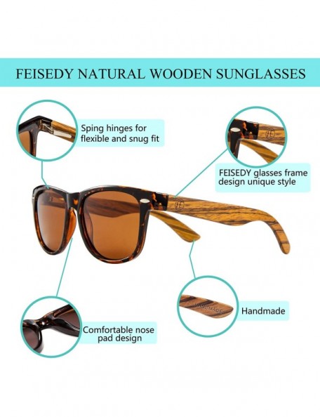 Wayfarer Men Polarized Wood Sunglasses HD UV400 Driving Fishing Golf Sunglasses B2448 - Zebrawood-leopard - C718K43WL5E $26.16