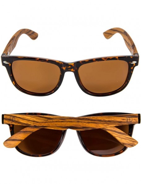 Wayfarer Men Polarized Wood Sunglasses HD UV400 Driving Fishing Golf Sunglasses B2448 - Zebrawood-leopard - C718K43WL5E $26.16