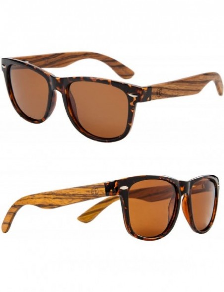 Wayfarer Men Polarized Wood Sunglasses HD UV400 Driving Fishing Golf Sunglasses B2448 - Zebrawood-leopard - C718K43WL5E $26.16