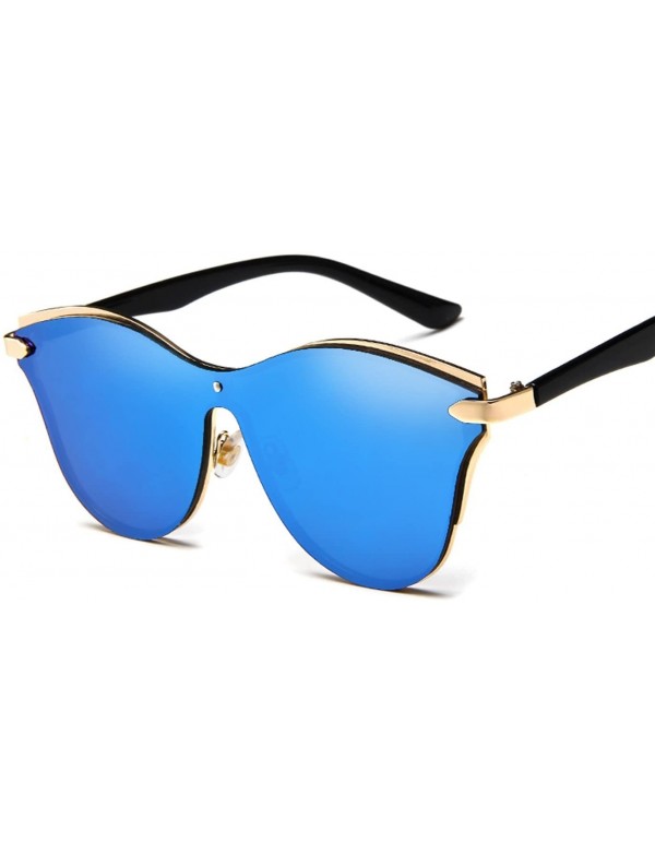 Cat Eye Men's Fashion Women's Oversize Polarized Alloy Frame Mirrored Cat Eye Sunglasses (Color Dark-Blue) - Dark-blue - C219...