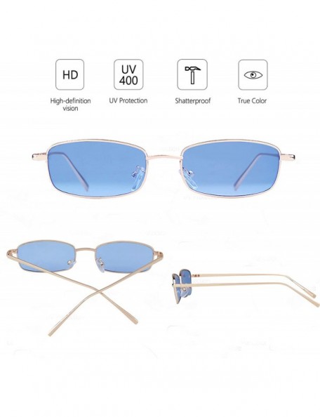 Rectangular Vintage Sunglasses for Women Men Retro Rectangular Metal Frame Steampunk UV400 Lens - Blue Gold - CH18W3R98EE $9.65